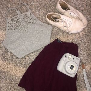 Brandy Melville burgundy velvet skater skirt!!☀️